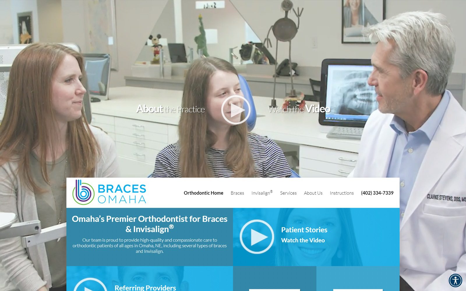 The screenshot of braces omaha dr. Clarke stevens website