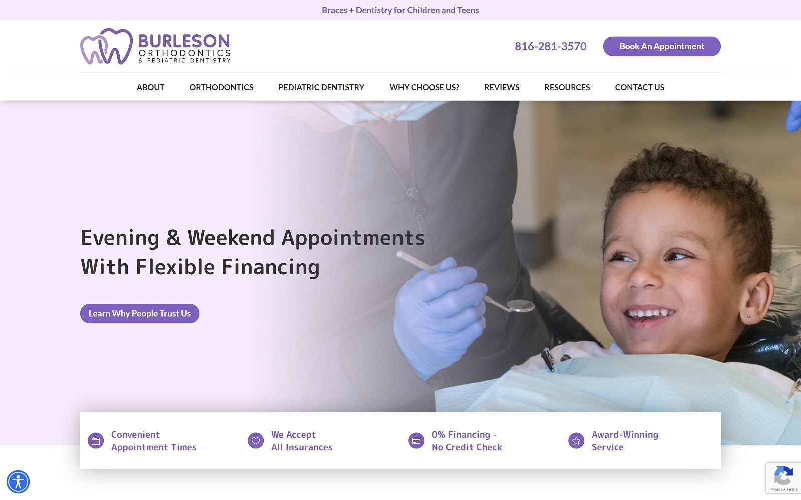 The screenshot of Burleson Orthodontics & Pediatric Dentistry - Kansas City Orthodontist Website