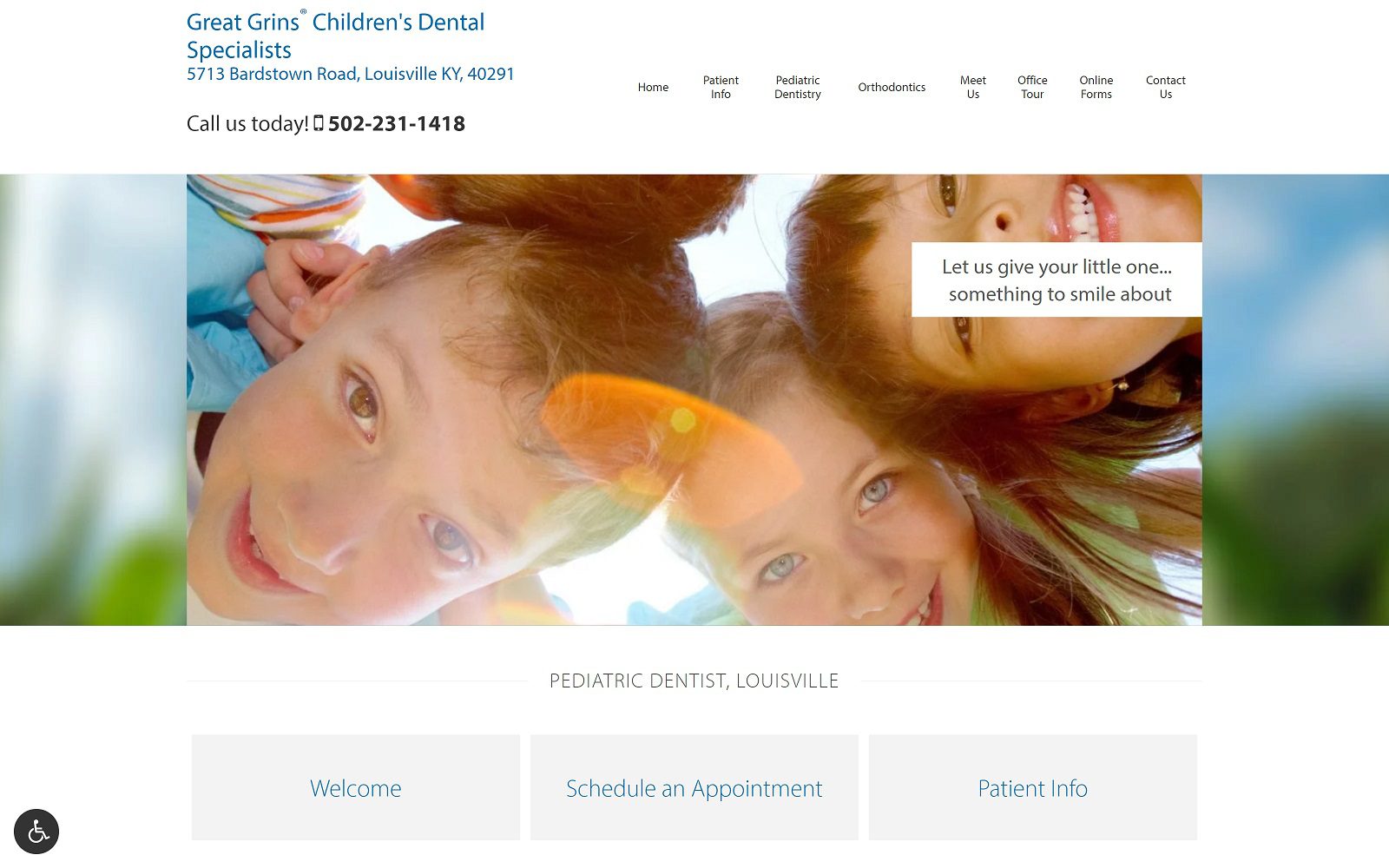The Screenshot of Great Grins Children's Dental Specialists: Keith L. Ray, DMD Website