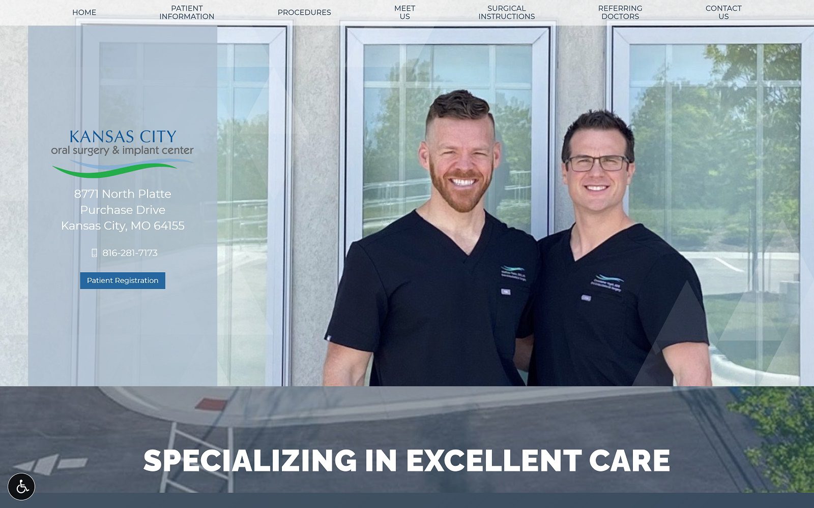 The screenshot of kansas city oral surgery & implant center website