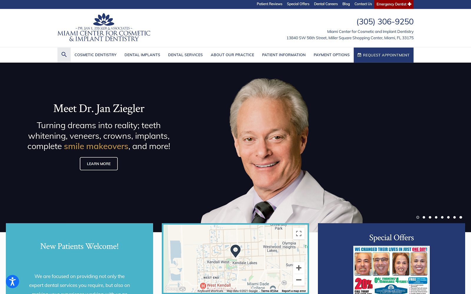The screenshot of miami center for cosmetic and implant dentistry website