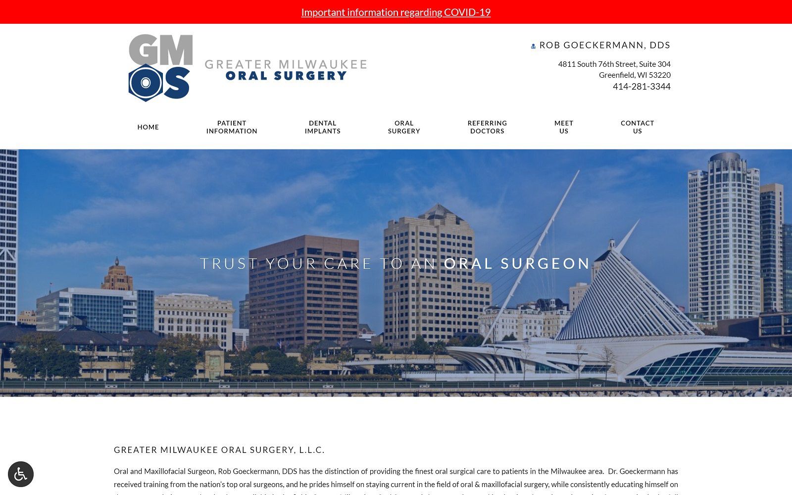 The Screenshot of Greater Milwaukee Oral Surgery Dr. Rob Goeckermann Website