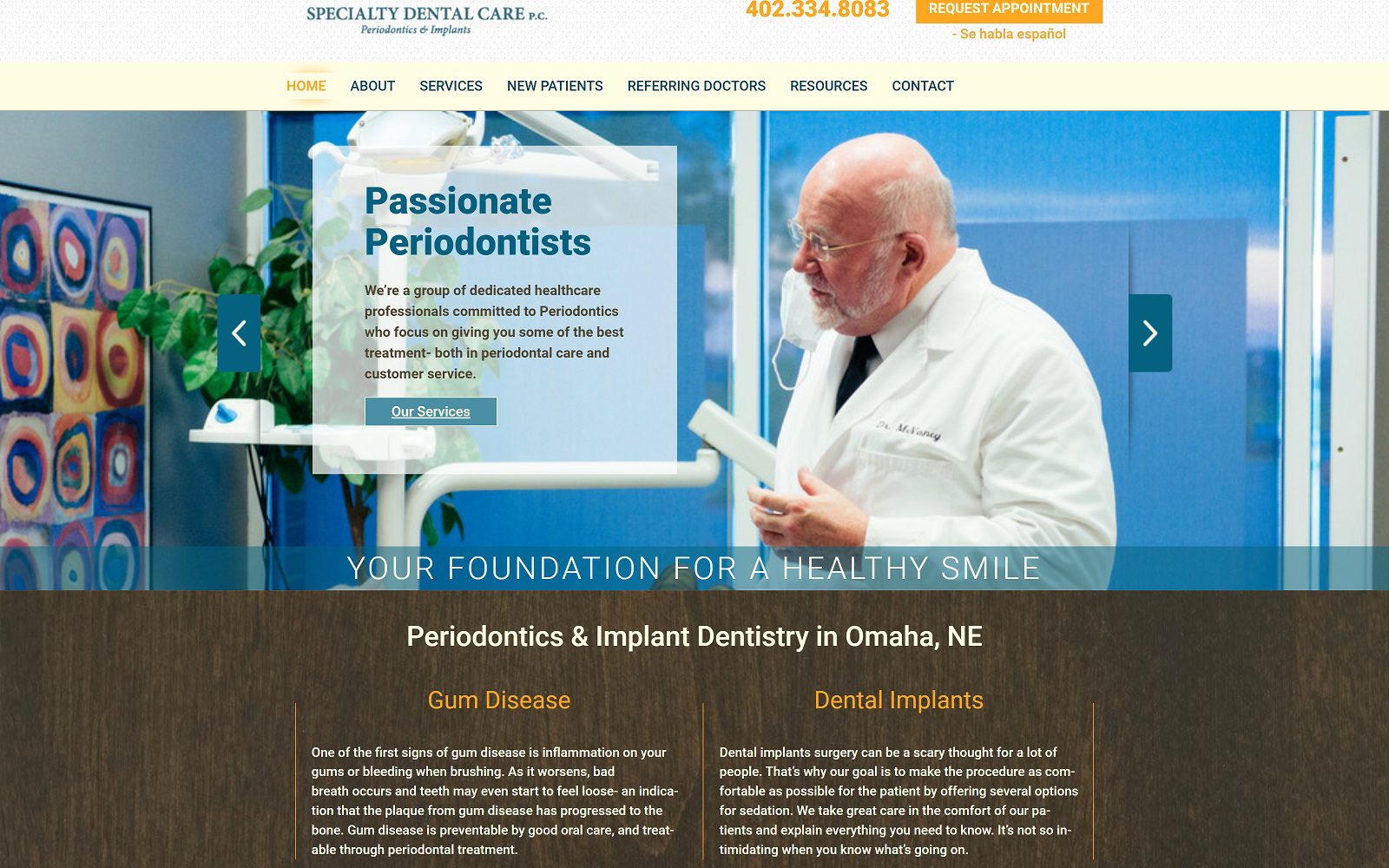 The screenshot of specialty dental care p. C. Dr. Tim mcvaney website