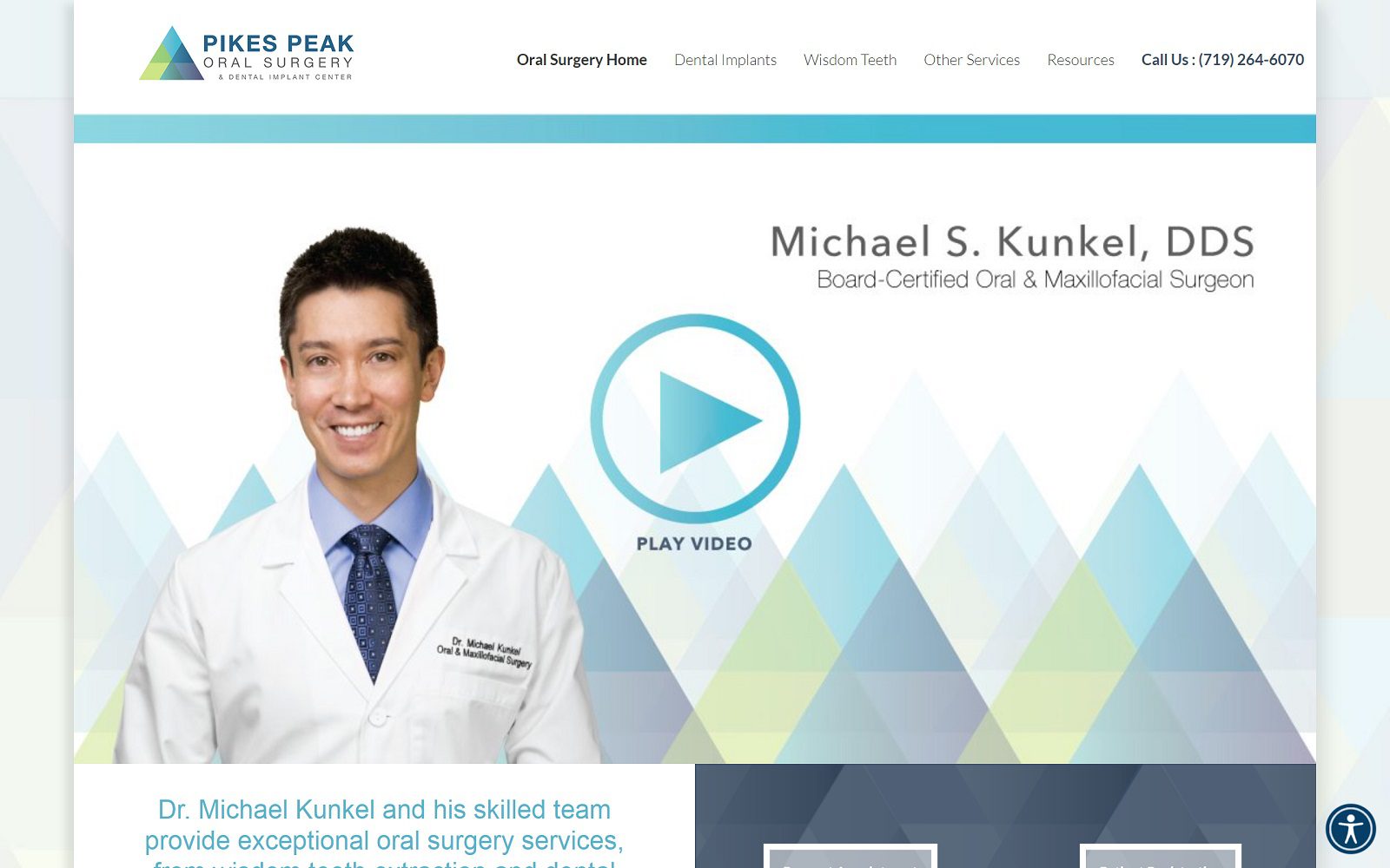 The screenshot of pikes peak oral surgery & dental implant center dr. Michael kunkel website
