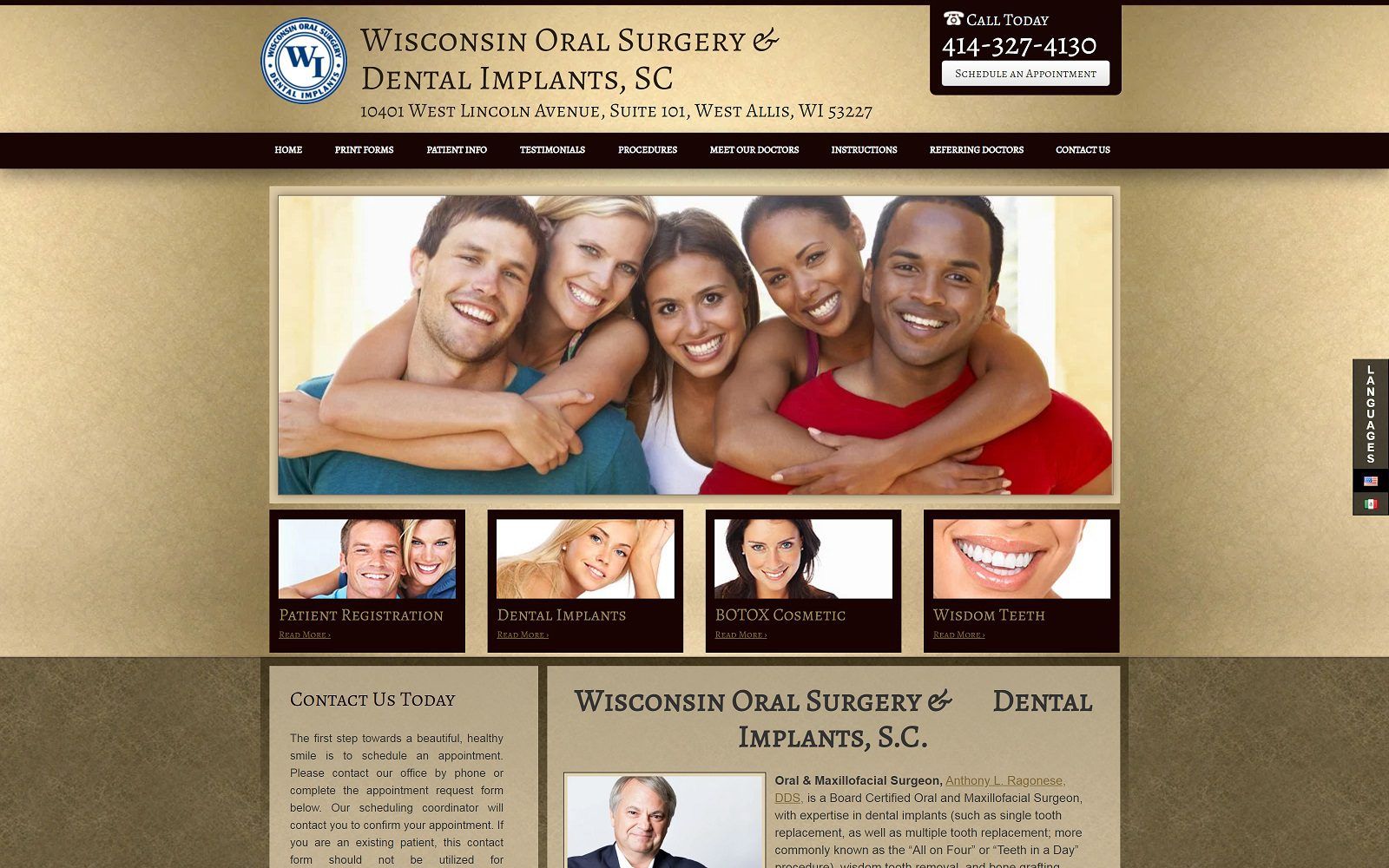 The Screenshot of Wisconsin Oral Surgery & Dental Implants, S.C. Anthony L. Ragonese, DDS Website