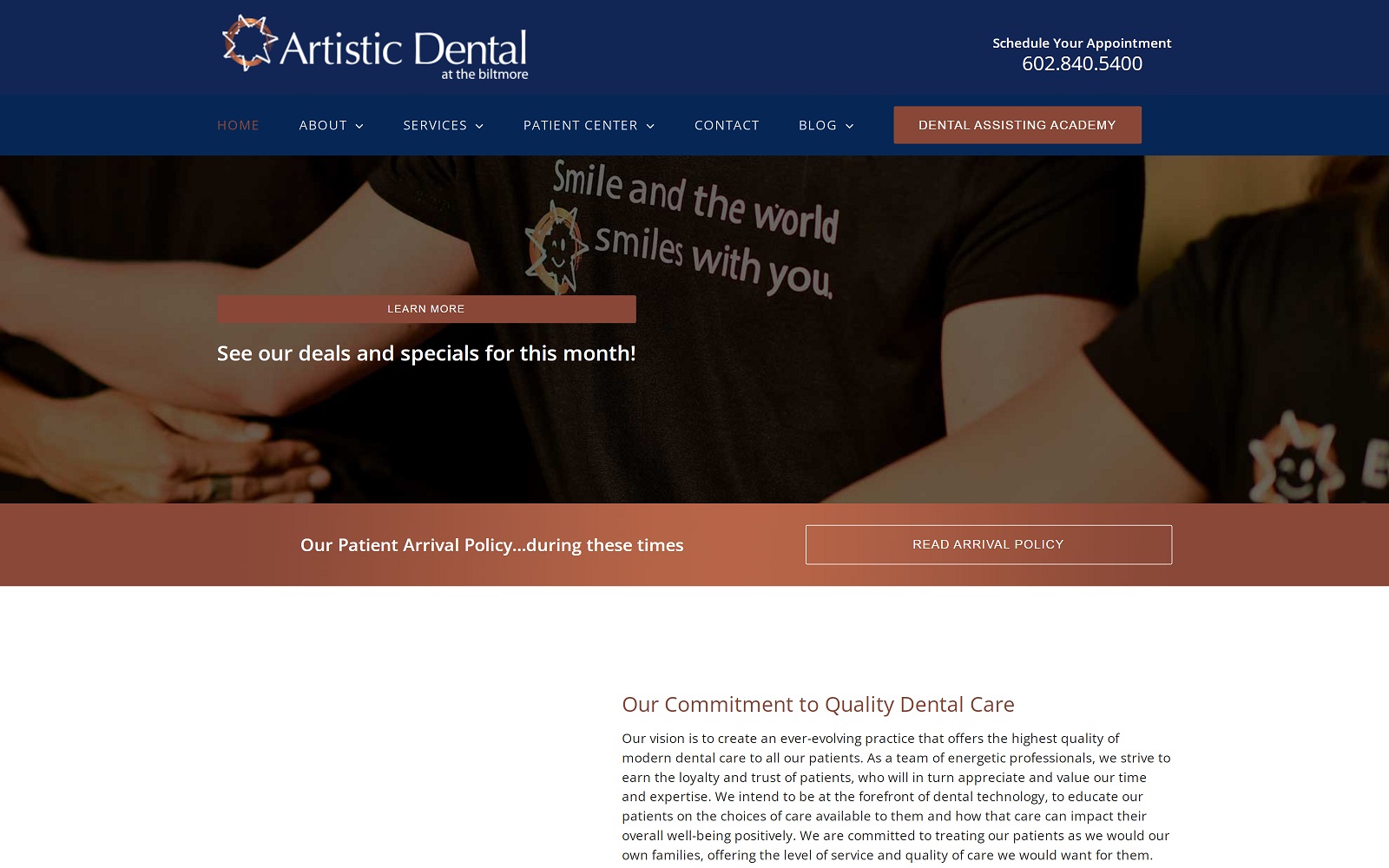 The Screenshot of Artistic Dental at the biltmore Website