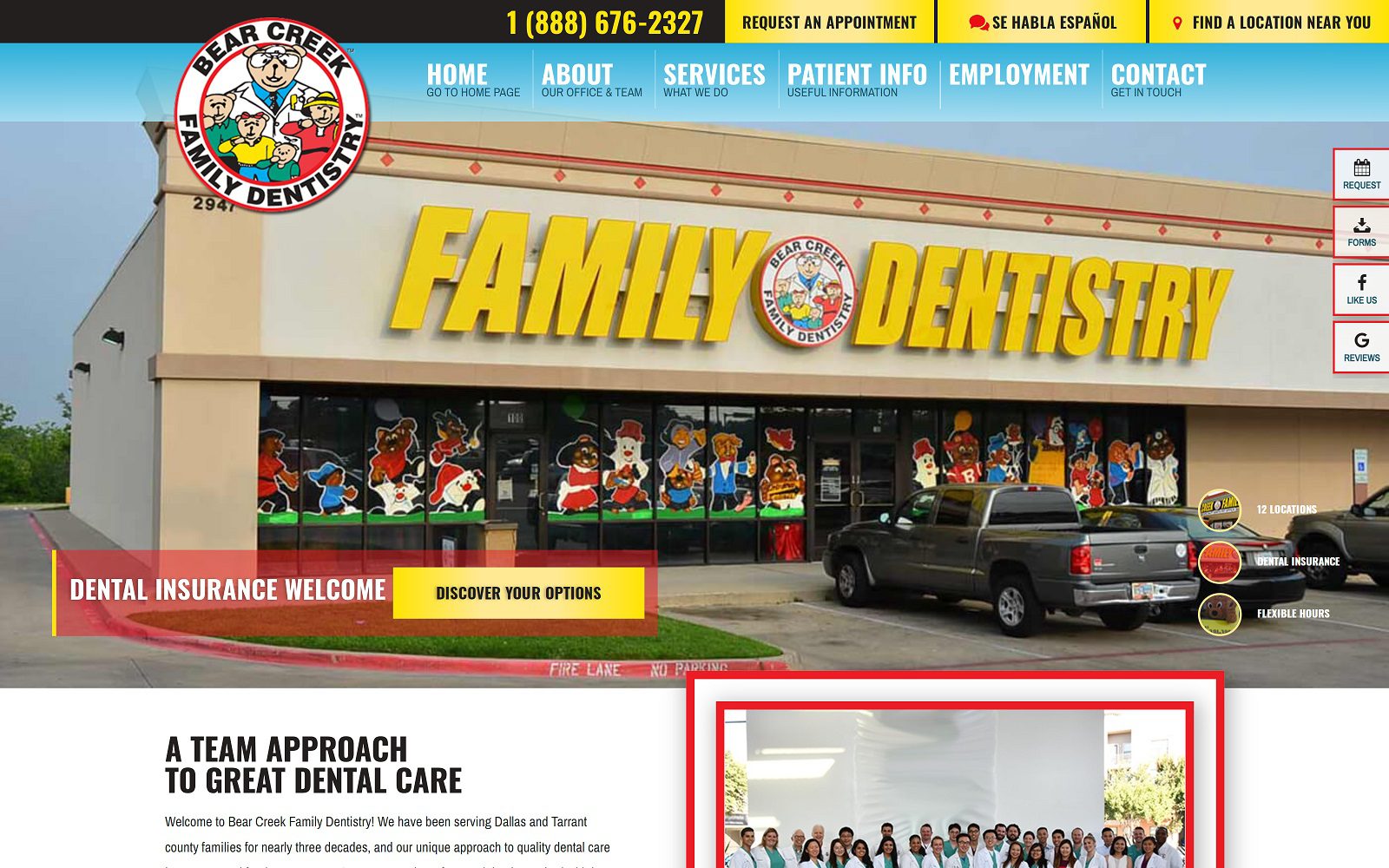 The screenshot of bear creek family dentistry - north dallas website