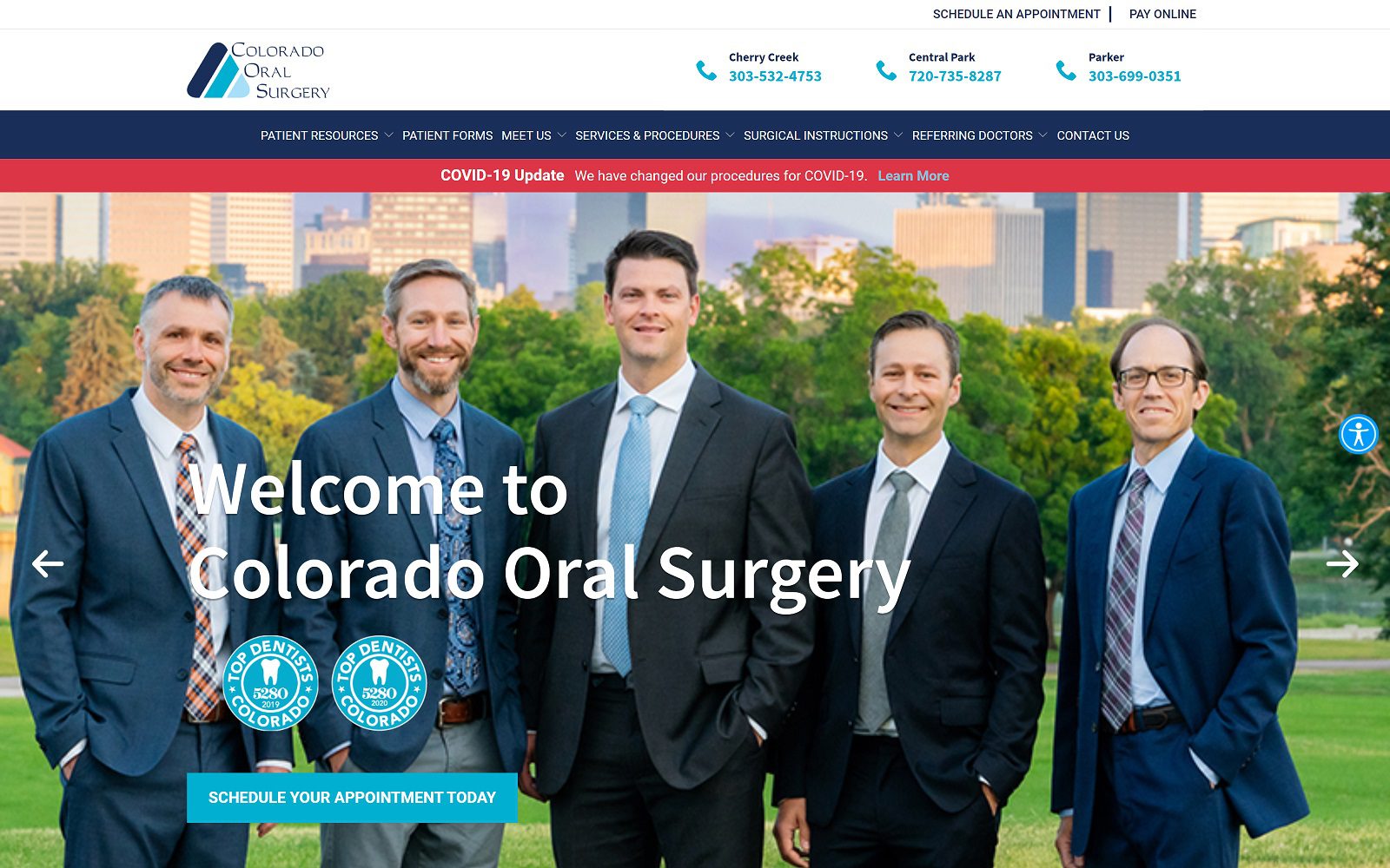 The screenshot of colorado oral surgery website