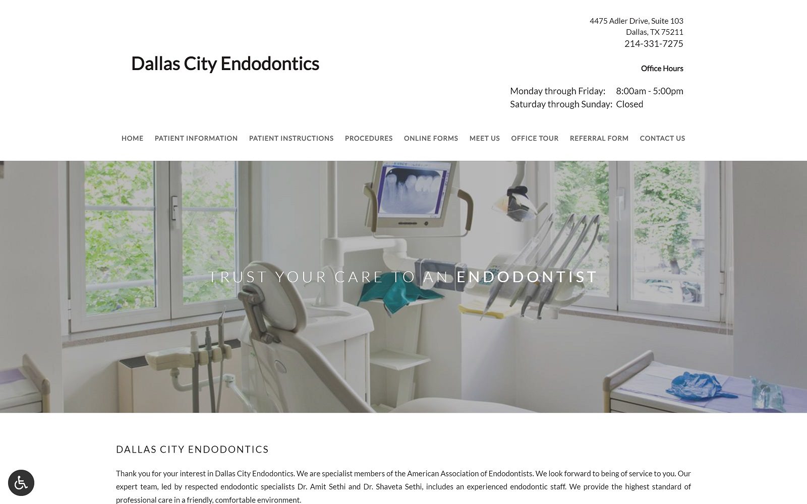 The Screenshot of Dallas City Endodontics Website