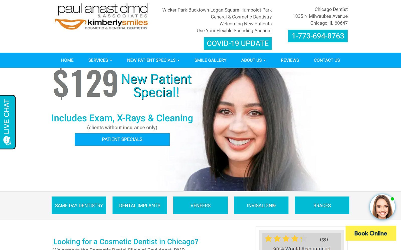 The Screenshot of Kimberly Smiles Cosmetic & General Dentistry Dr. Paul Anast Website