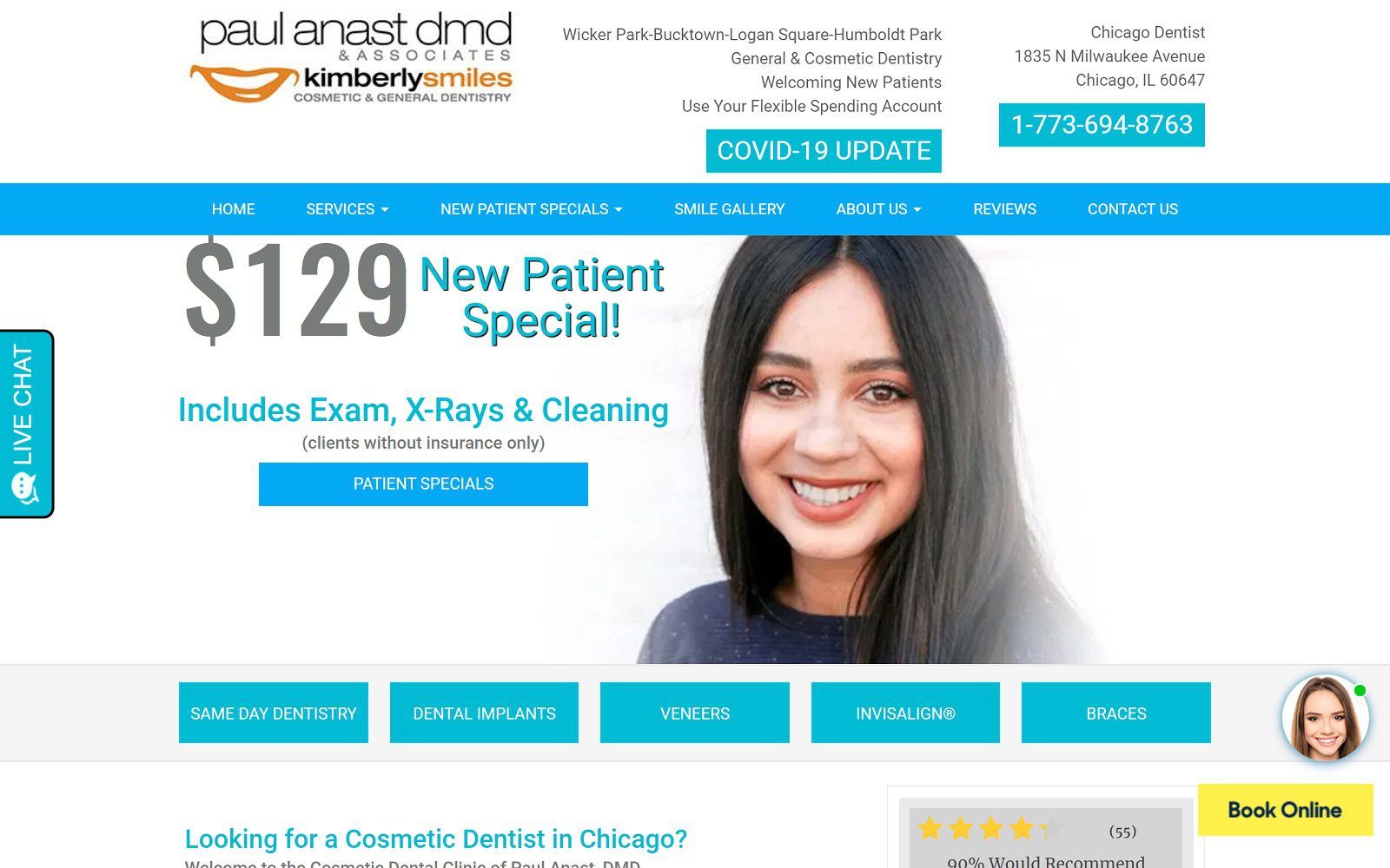 The Screenshot of Kimberly Smiles Cosmetic & General Dentistry Dr. Paul Anast Website