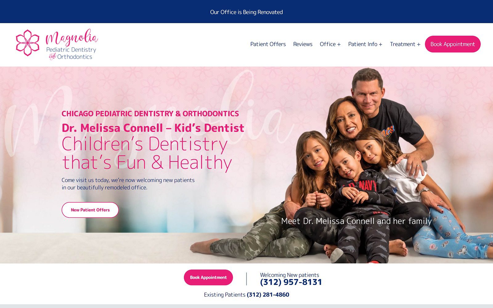 The screenshot of magnolia pediatric dentistry & orthodontics dr. Melissa connell website