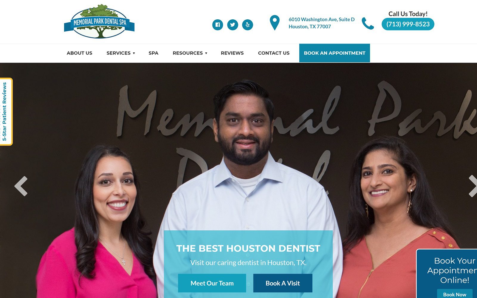 The Screenshot of Memorial Park Dental Spa Dr. Nishano Thomas Website