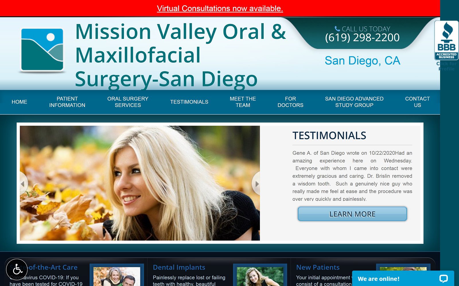 The Screenshot of Mission Valley Oral & Maxillofacial Surgery, Inc. Website