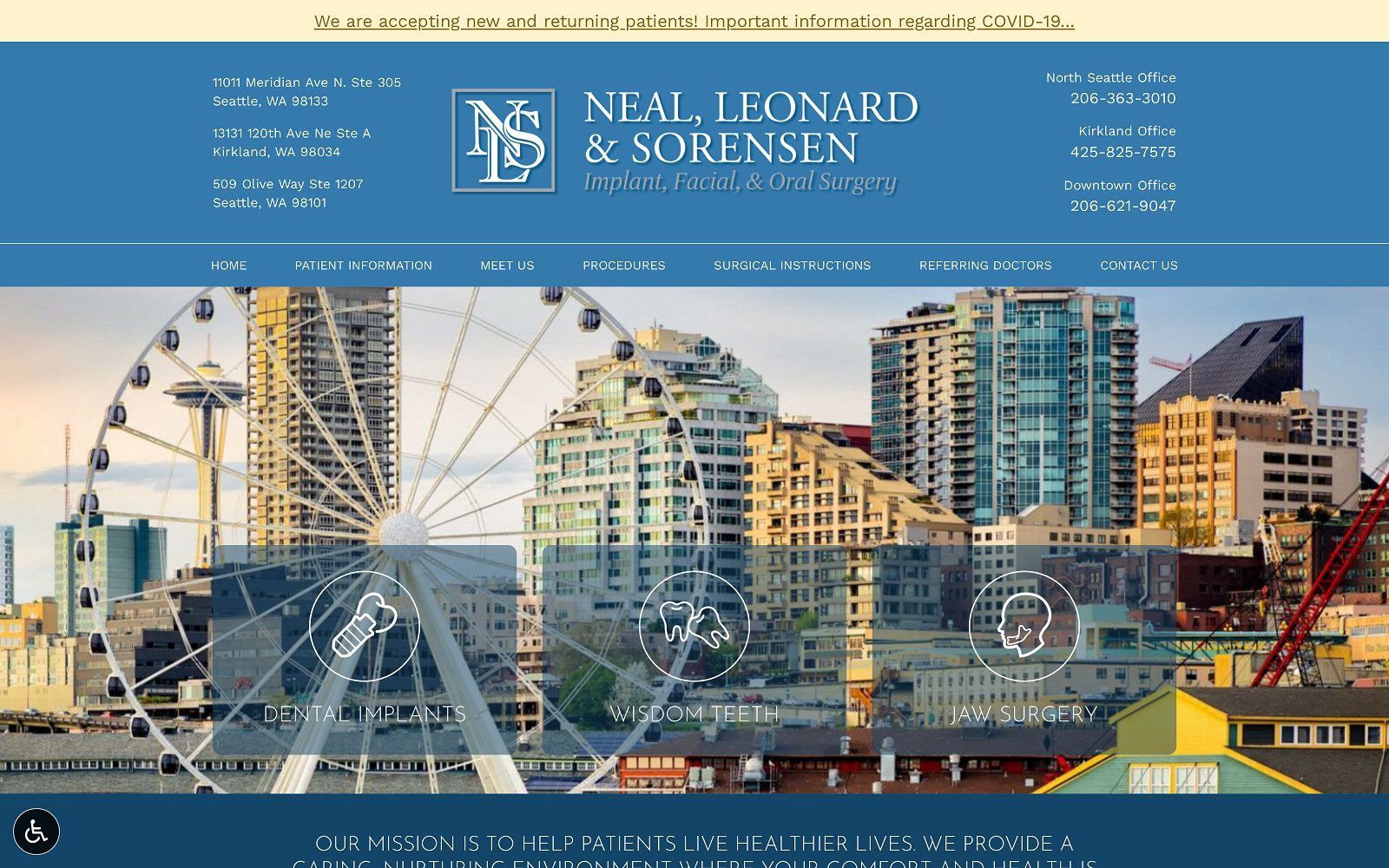 The Screenshot of Neal, Leonard, and Sorensen Implant, Facial, and Oral Surgery Website