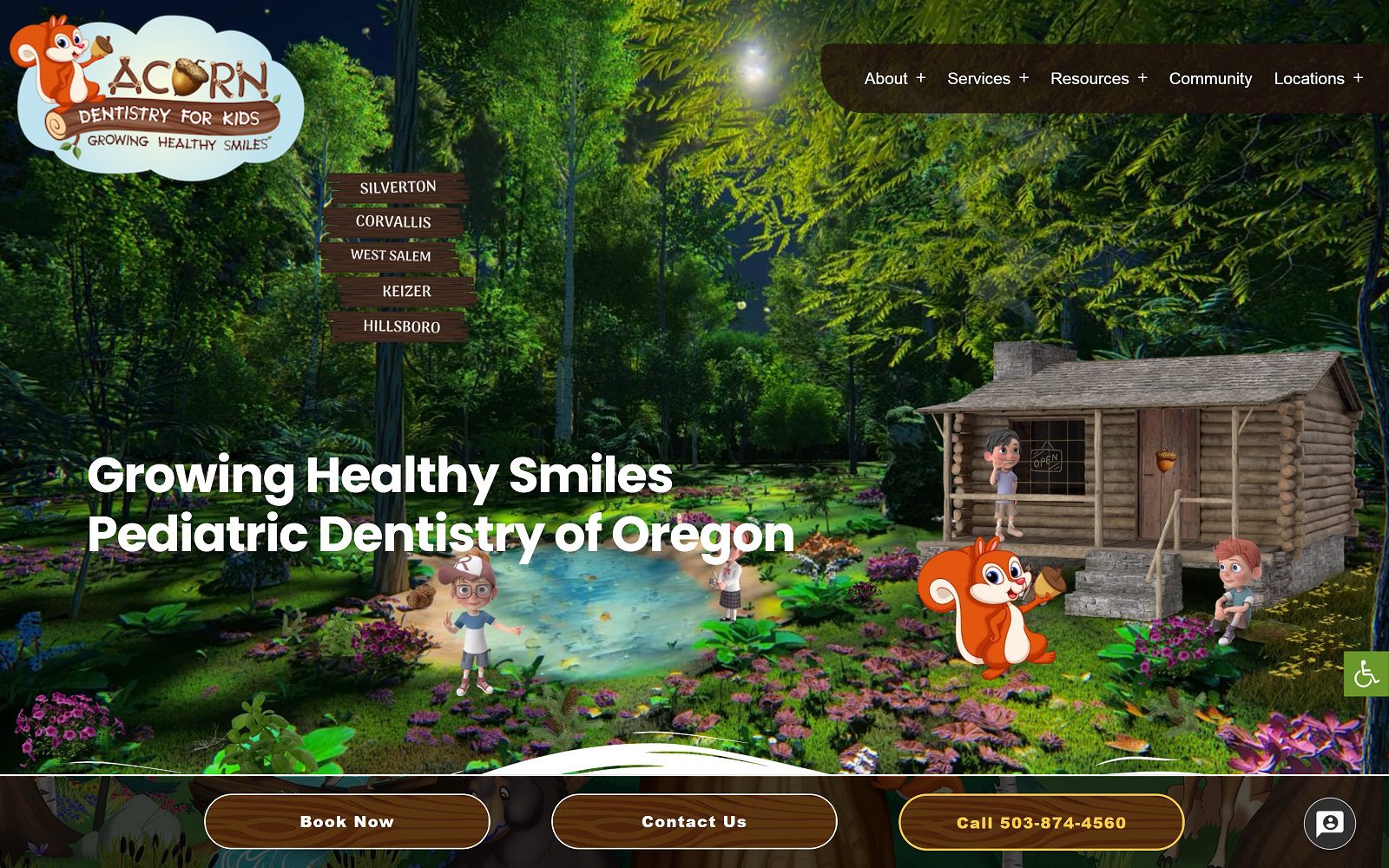 The screenshot of acorn dentistry for kids - west salem website