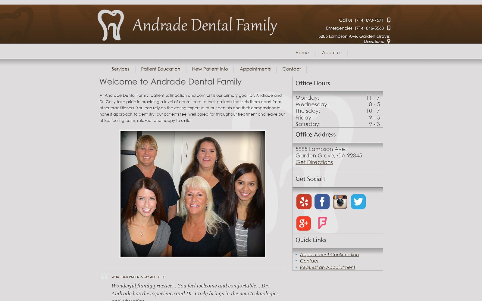 The Screenshot of Andrade Dental Family Website