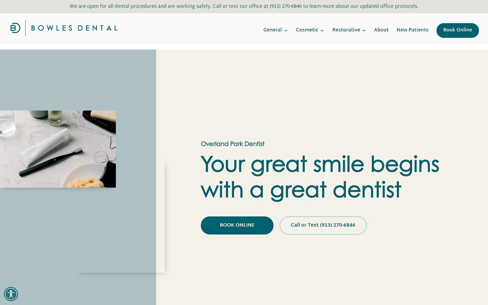 The Screenshot of Bowles Dental bowlesdentalcenter.com Dr. Chad Bowles Website