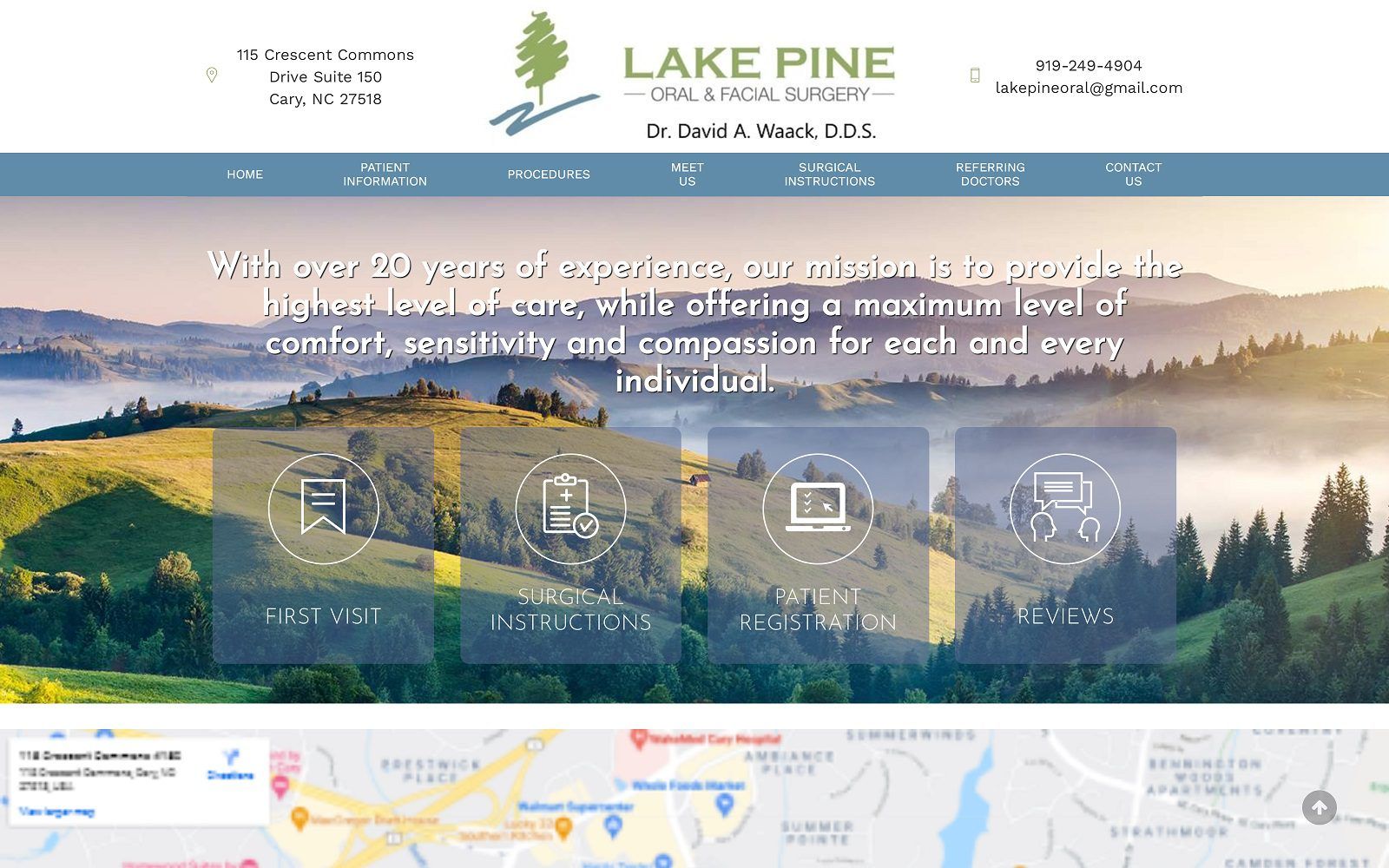 The Screenshot of Lake Pine Oral Surgery lakepineoral.com Dr. David A. Waack Website