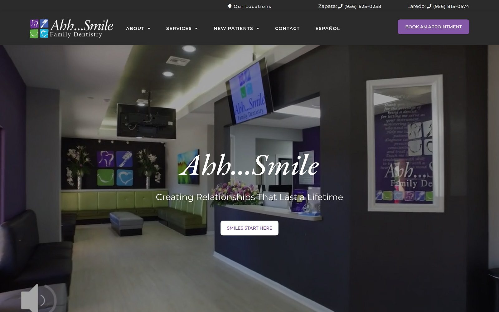 The screenshot of ahh smile family dentistry website
