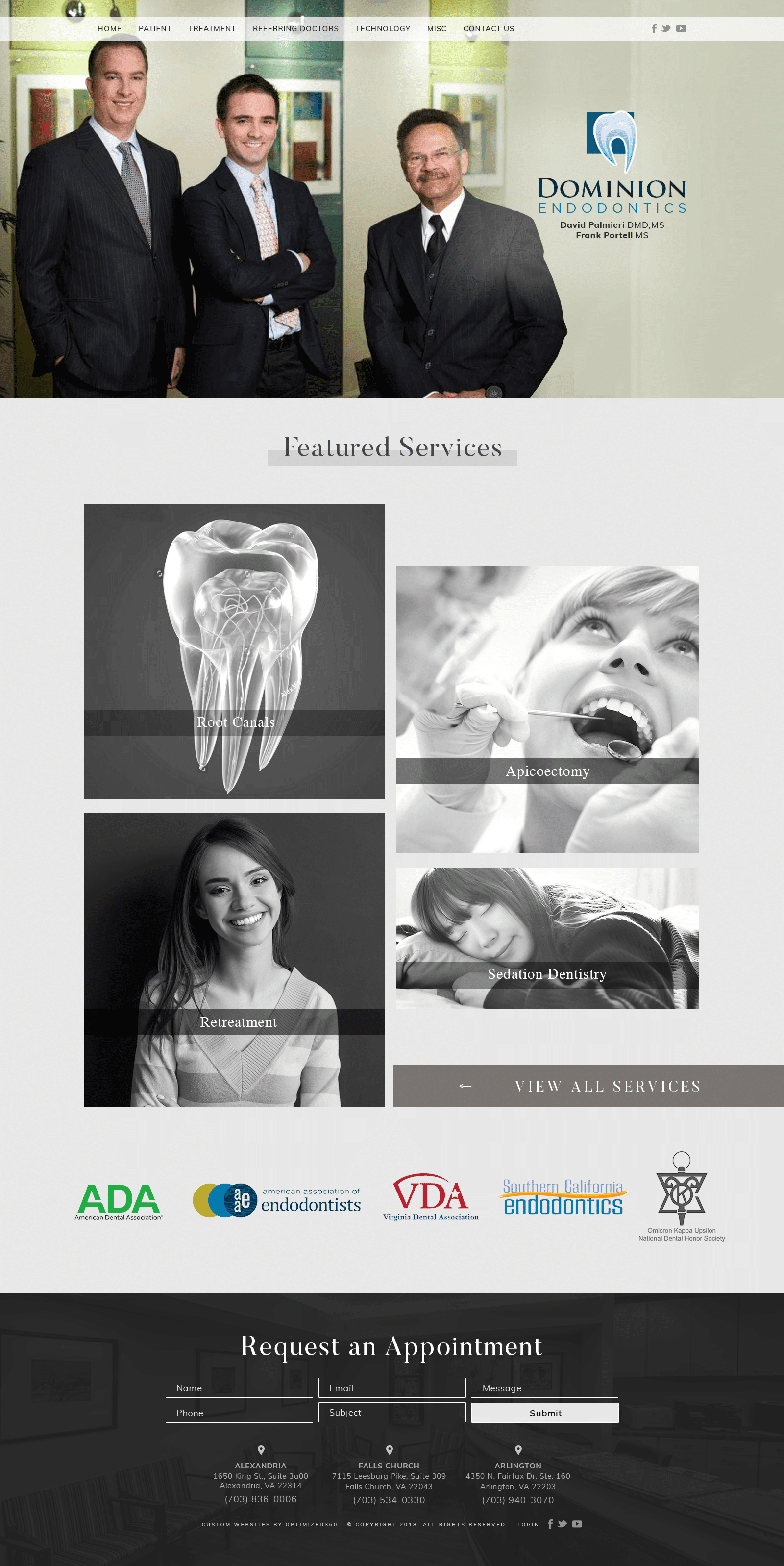 Screenshot of an endodontic specialty practice that focuses on professional layout and classy colors.