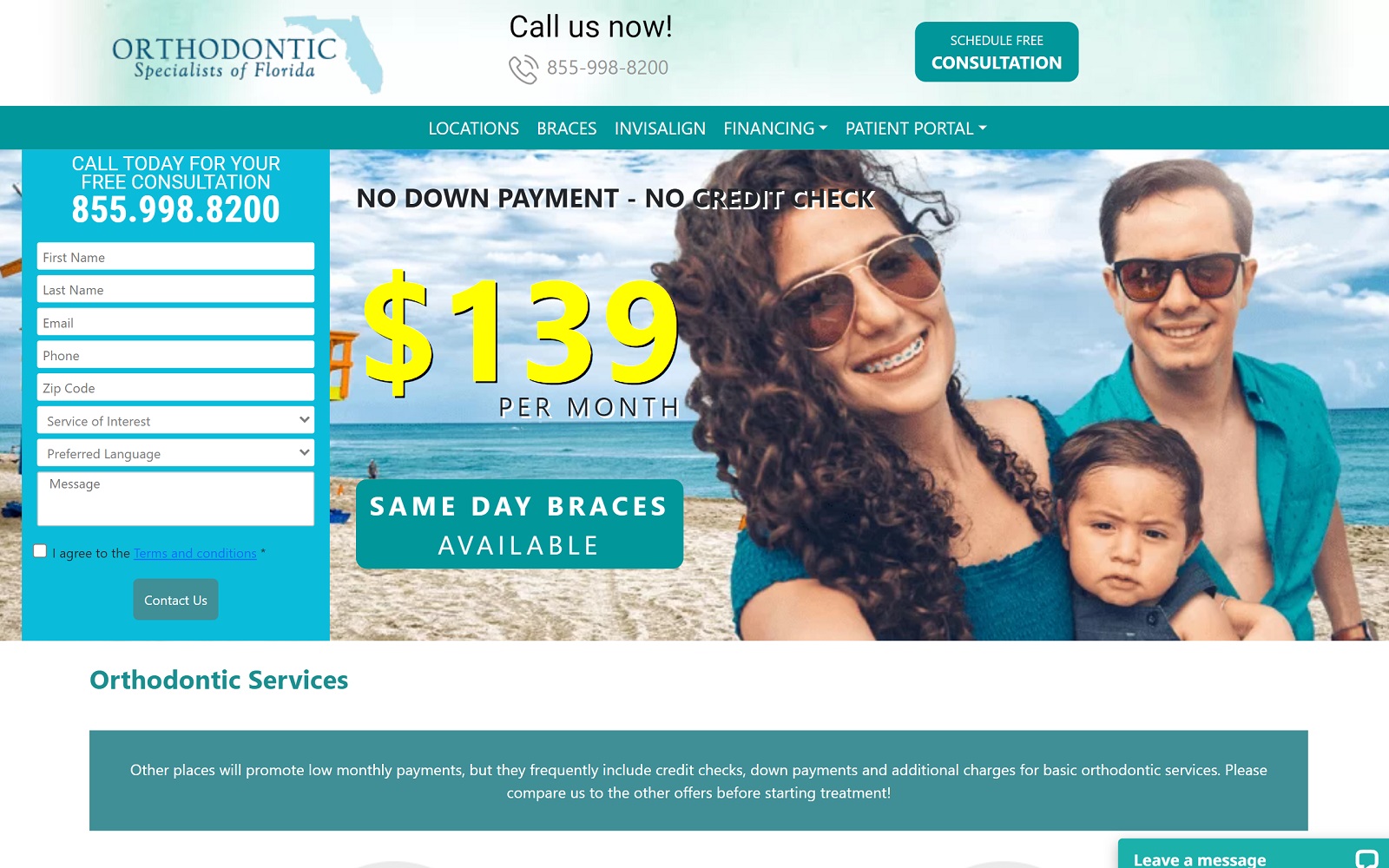 The screenshot of orthodontic specialists of florida - fort lauderdale website