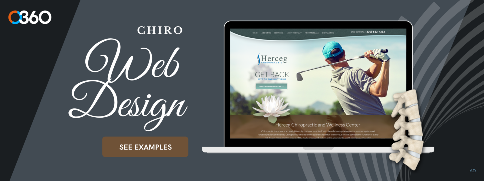 Chiropractic web design o360 ad