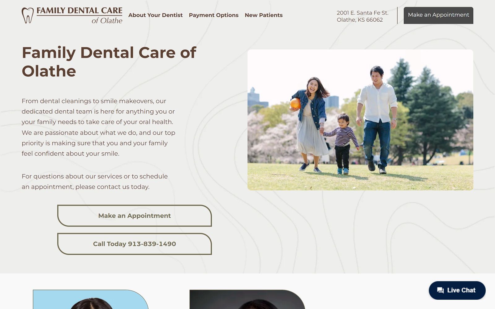 The Screenshot of Family Dental Care of Olathe familydentalcareofolathe.com Website