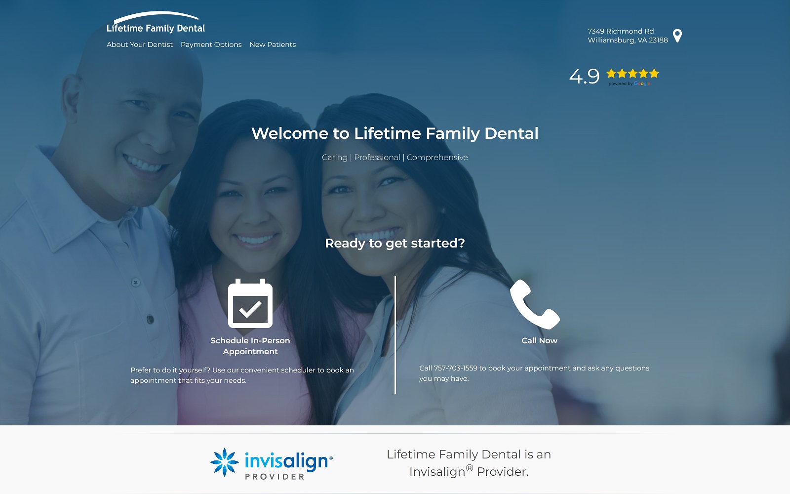 lifetimefamilydentalva.com screenshot