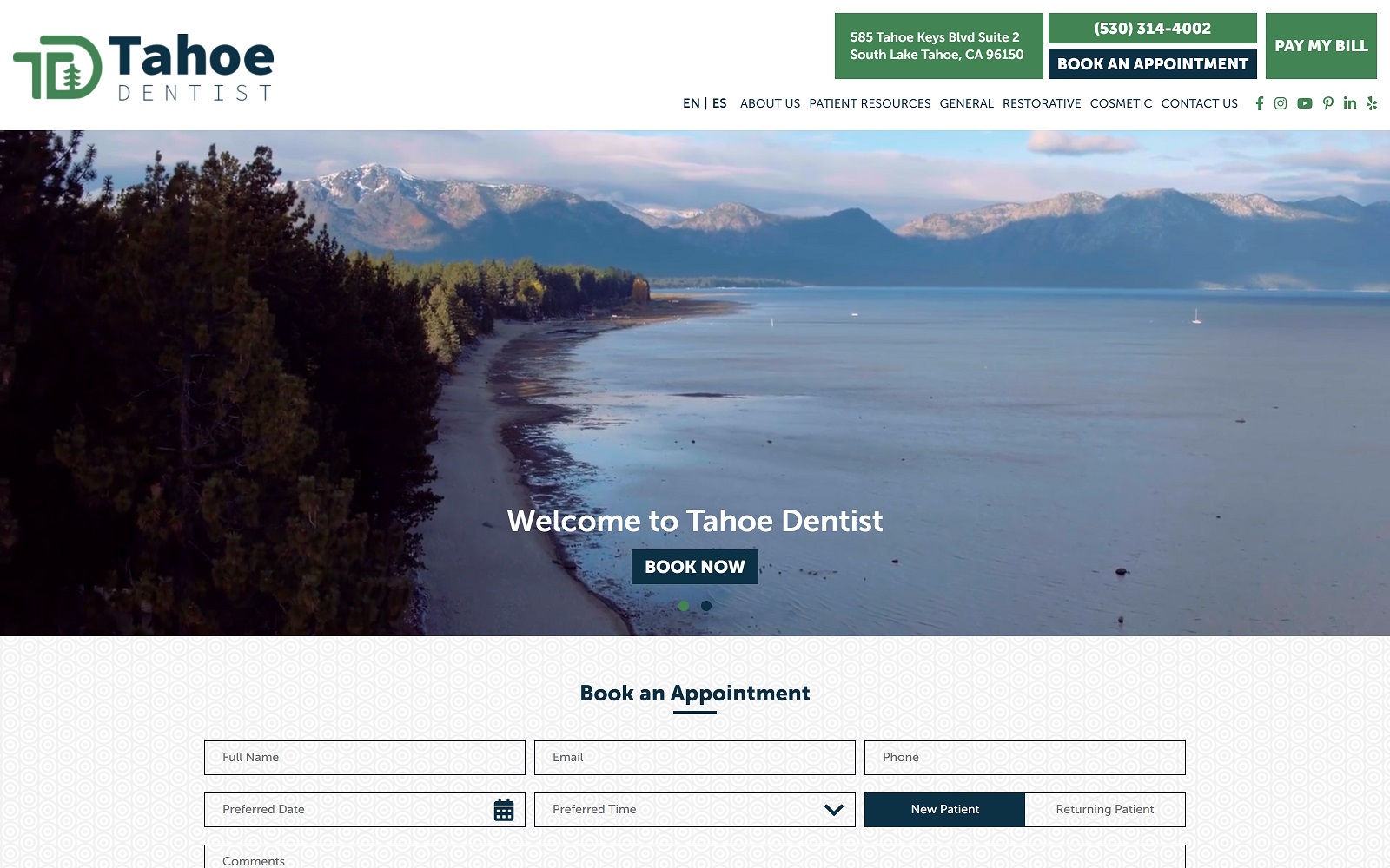 tahoedentist.com screenshot
